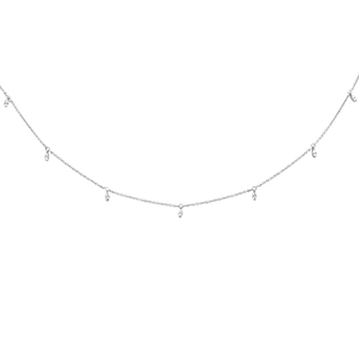 DIAMOND CLOSEOUT! .13ct G SI 14K White Gold Diamond Dangling Pendant Necklace 16+2"Ext Long Chain