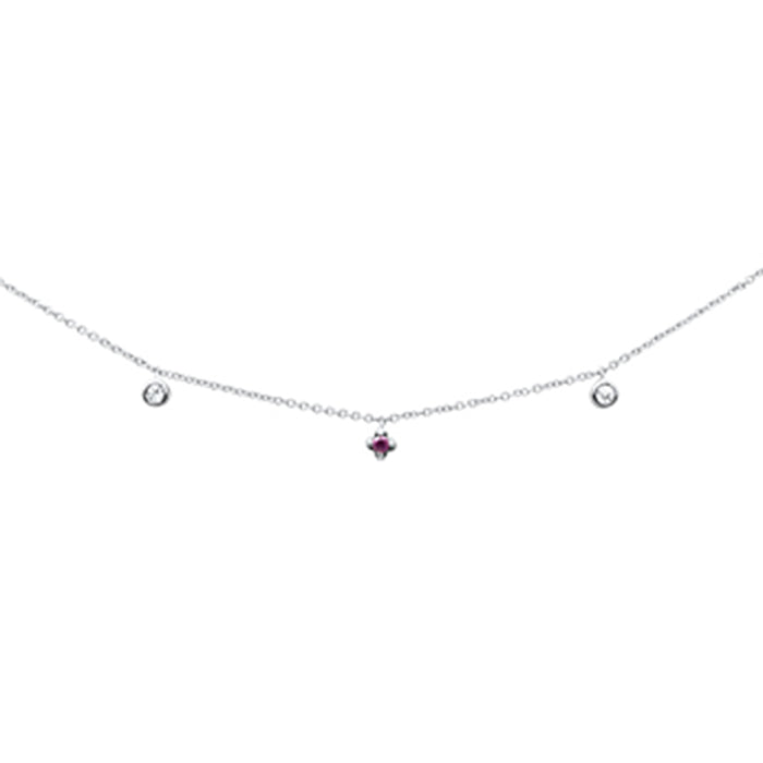 DIAMOND CLOSEOUT! .10ct G SI 14K White Gold Diamond & Ruby Gemstone Dangling Pendant Necklace 16+2"Ext Long Chain