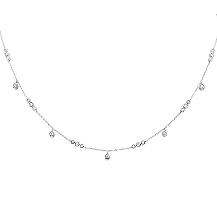 DIAMOND CLOSEOUT! .51ct G SI 14K White Gold Diamond Dangling Pendant Necklace 16+2"Ext Long Chain