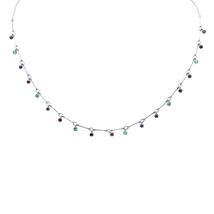 GEMSTONE CLOSEOUT! 1.16ct G SI 14K White Gold Multi Color Gemstone Dangling Pendant Necklace 16" + 2" Ext