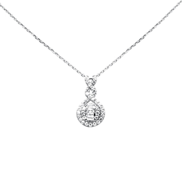 SPECIAL! .45ct G SI 14K White Gold Diamond Round & Baguette Pendant 18" Necklace