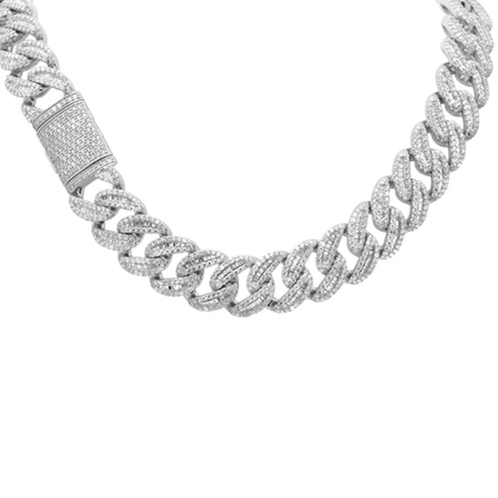 SPECIAL! 7MM 8.26ct G SI 14K White Gold Round & Baguette Diamond Cuban Necklace 20" Long