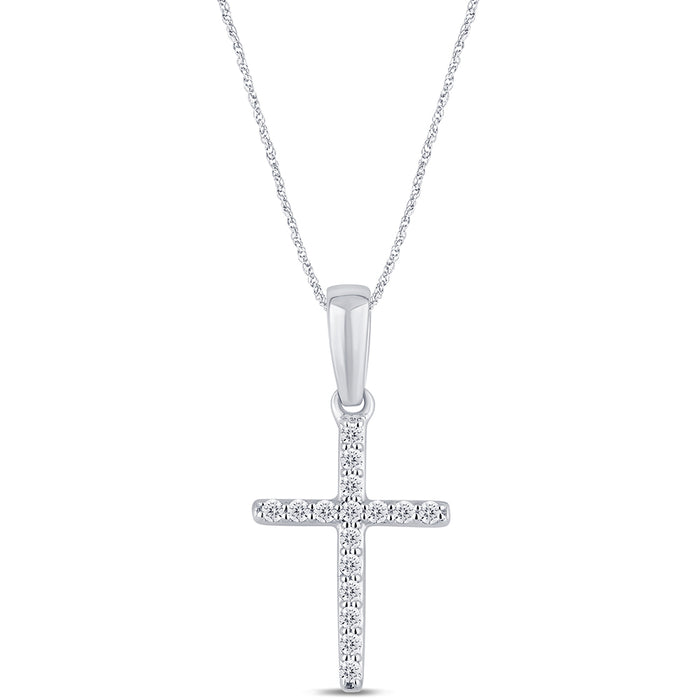 .11ct G SI 14K White Gold Diamond Cross Pendant Necklace 18" Long