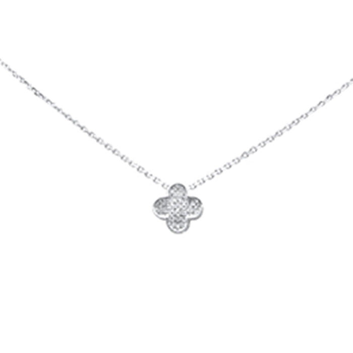 SPECIAL! .06ct G SI 14K White Gold Diamond Flower Pendant Necklace 16+2" Long Chain