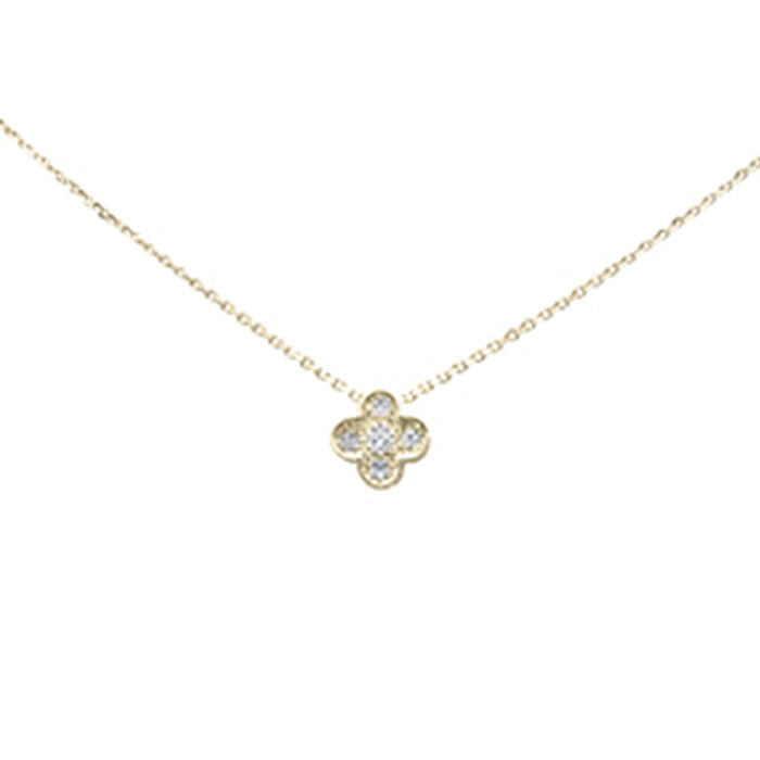 SPECIAL! .06ct G SI 14K Yellow Gold Diamond Flower Pendant Necklace 16+2" Long Chain