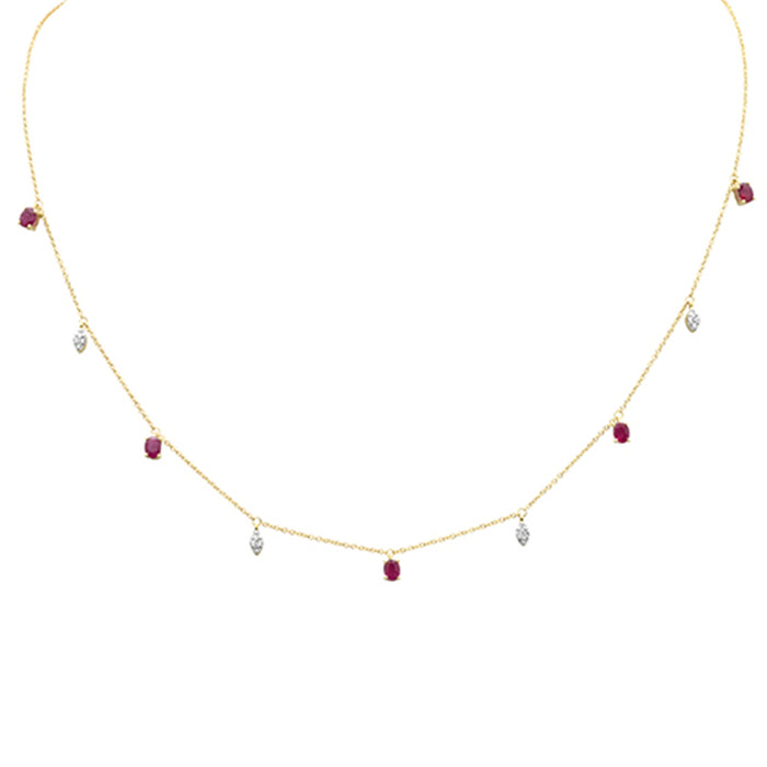 DIAMOND CLOSEOUT! 1.25ct G SI 14K Yellow Gold Diamond & Ruby Gemstone Pendant Necklace 16" +2" EXT