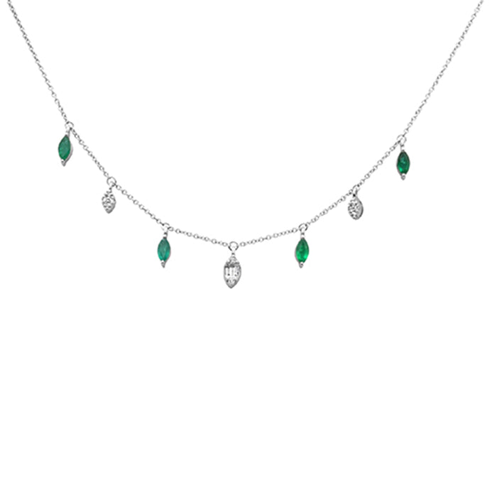 DIAMOND CLOSEOUT! .58ct G SI 14K White Gold Diamond & Emerald Gemstone Pendant Necklace 16+2" EXT Long
