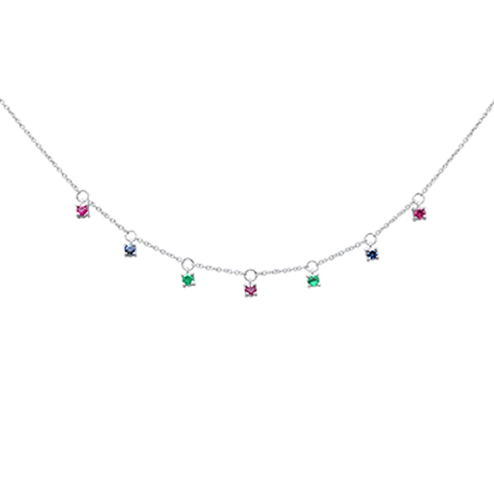 DIAMOND CLOSEOUT! .46ct G SI 14K White Gold Multi Color Pendant Necklace 16+2" Long Chain
