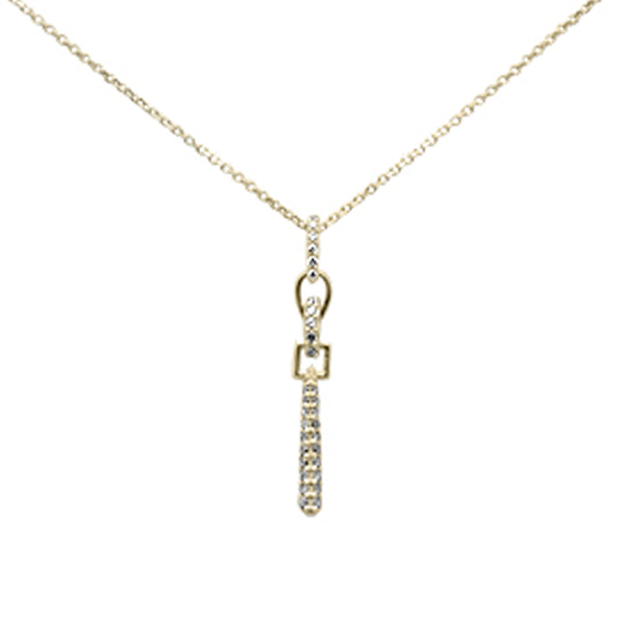 DIAMOND CLOSEOUT! .18ct G SI 14K Yellow Gold Diamond Line Drop Pendant Necklace 18" Long Chain