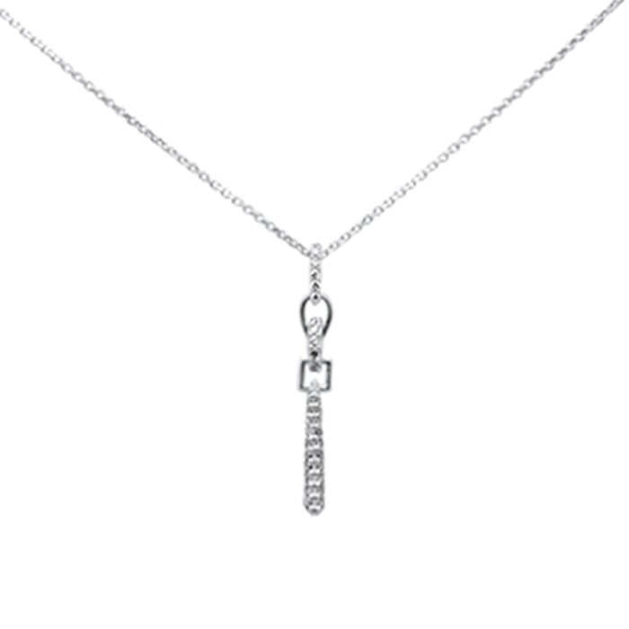 DIAMOND CLOSEOUT! .18ct G SI 14K White Gold Diamond Line Drop Pendant Necklace 18" Long Chain