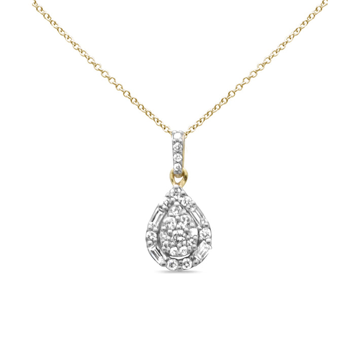 DIAMOND CLOSEOUT! .35ct G SI 14K Yellow Gold Round & Baguette Diamond Pendant Necklace 18" Long