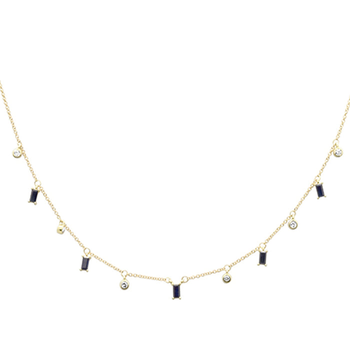 SPECIAL! .97ct G SI 14K Yellow Gold Diamond & Blue Sapphire Gemstone Drop Pendant Necklace 16" + 2" EXT