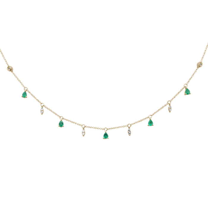 SPECIAL! .92ct G SI 14K Yellow Gold Diamond & Emerald Gemstone Pendant Necklace 16+2" Long Chain
