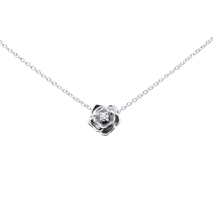 DIAMOND CLOSEOUT! .05ct G SI 10K White Gold Diamond Flower Pendant Necklace 16" + 2" Ext
