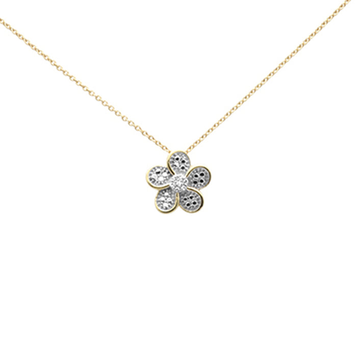DIAMOND CLOSEOUT! .04ct G SI 10K Yellow Gold Diamond Flower Pendant Necklace 18" Long