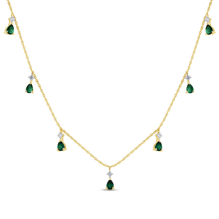 SPECIAL!1.17ct G SI 14K Yellow Gold Diamond & Emerald Gemstones Pendant Necklace 16+2" EXT Long