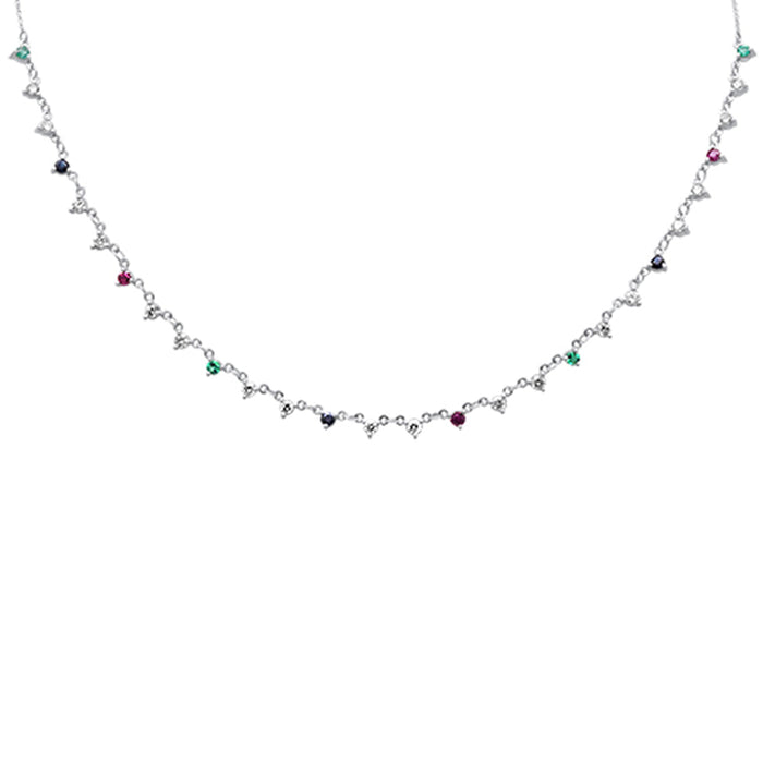 GEMSTONE CLOSEOUT! 1.70ct G SI 14K White Gold Diamond & Multi Color Gemstone Pendant Necklace 16+2" EXT Long