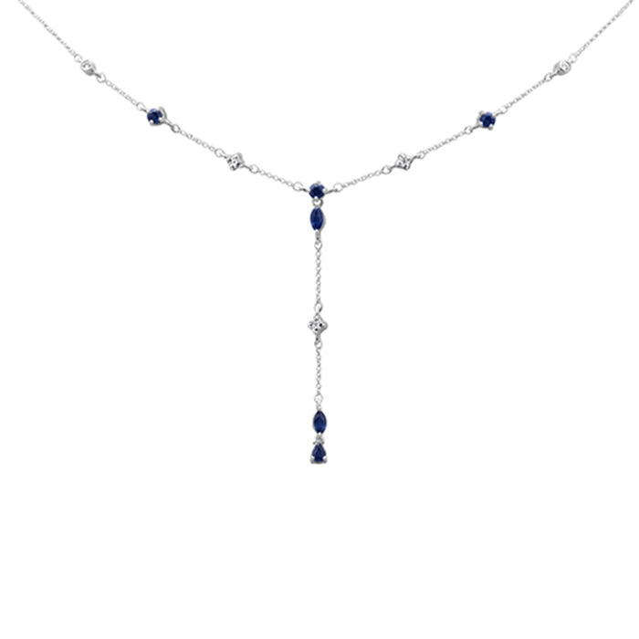 DIAMOND CLOSEOUT! 1.26ct G SI 14K White Gold Diamond & Blue Sapphire Gemstones Drop Pendant Necklace 16+2" Ext Long