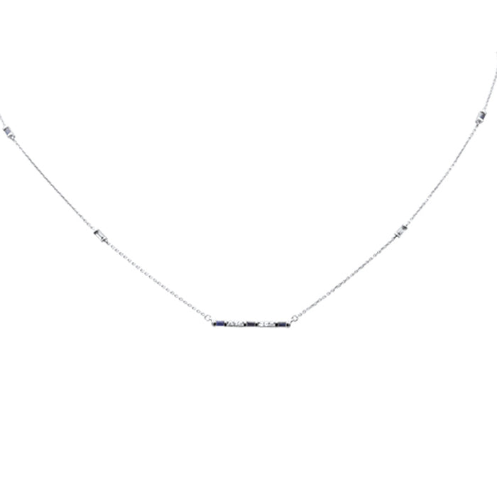 DIAMOND CLOSEOUT! .51ct G SI 14K White Gold Diamond & Blue Sapphire Gemstone Pendant Necklace 18" Long