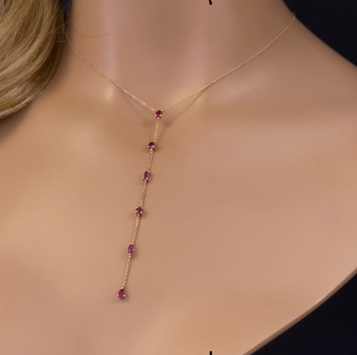 GEMSTONE CLOSEOUT! 1.15ct G SI 14K Rose Gold Ruby Gemstones Pendant Necklace 16+2" Ext Long