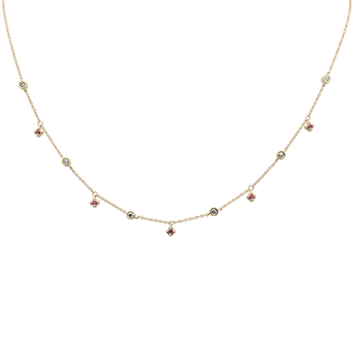 DIAMOND CLOSEOUT! .37ct G SI 14K Yellow Gold Diamond & Ruby Gemstone Pendant Necklace 16+2" EXT Long
