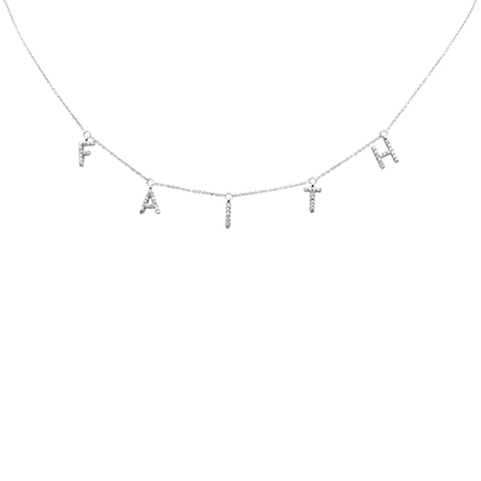 DIAMOND CLOSEOUT! .27ct G SI 14K White Gold Diamond "FAITH" Pendant Necklace 16+2" EXT Long