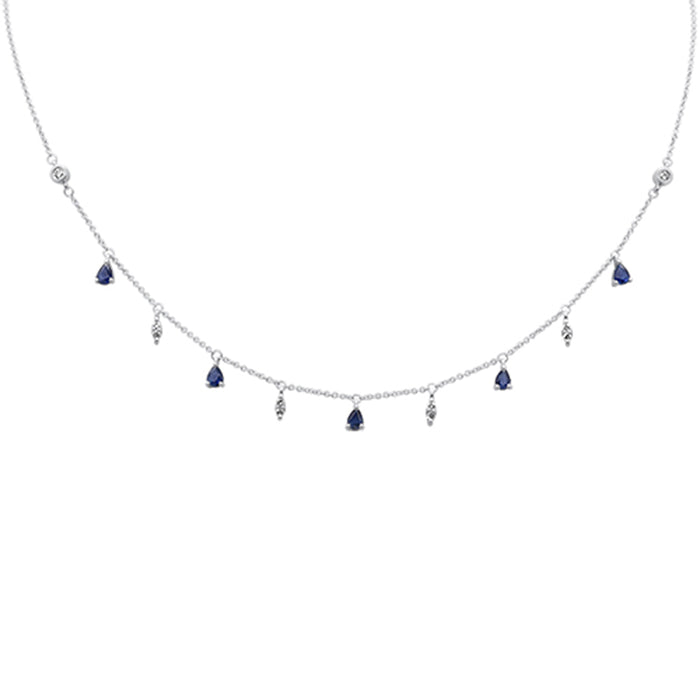 SPECIAL!1.01ct G SI 14K White Gold Diamond & Blue Sapphire Gemstone Pendant Necklace 16+2" Long