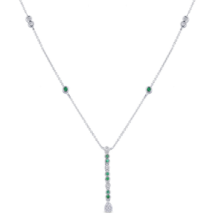 DIAMOND CLOSEOUT! .22ct G SI 14K White Gold Diamond & Emerald Gemstone Pendant Necklace 16+2" Long
