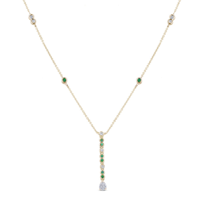 DIAMOND CLOSEOUT! .21ct G SI 14K Yellow Gold Diamond & Emerald Gemstone Drop Pendant Necklace 16" + 2" Ext
