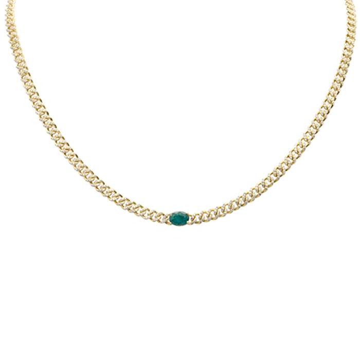 SPECIAL! 2.05ct G SI 14K Yellow Gold Oval Shaped Emerald Gemstone & Diamond Cuban Necklace 13+3" Long