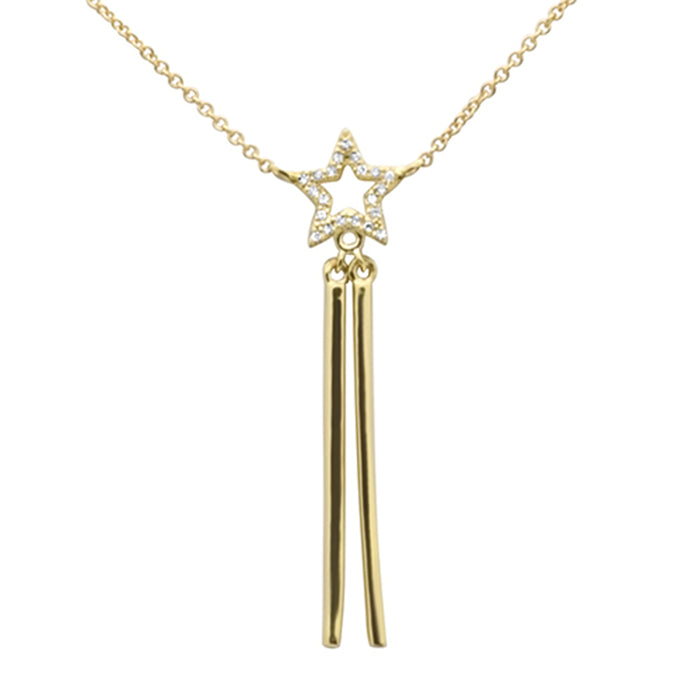 DIAMOND CLOSEOUT! .05ct G SI 14K Yellow Gold Diamond Star Dangling Pendant Necklace 16" +2" EXT