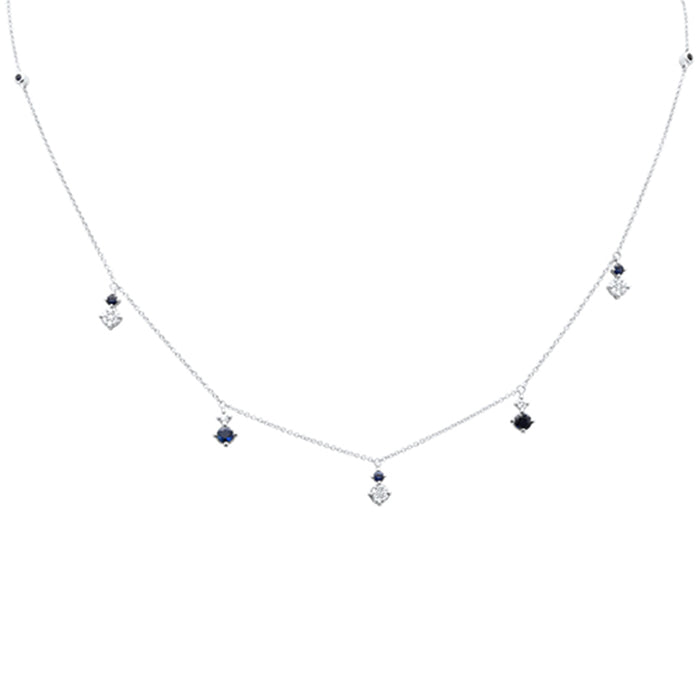 SPECIAL!.82ct G SI 14K White Gold Diamond & Blue Sapphire Gemstone Pendant Necklace 16+2" Long