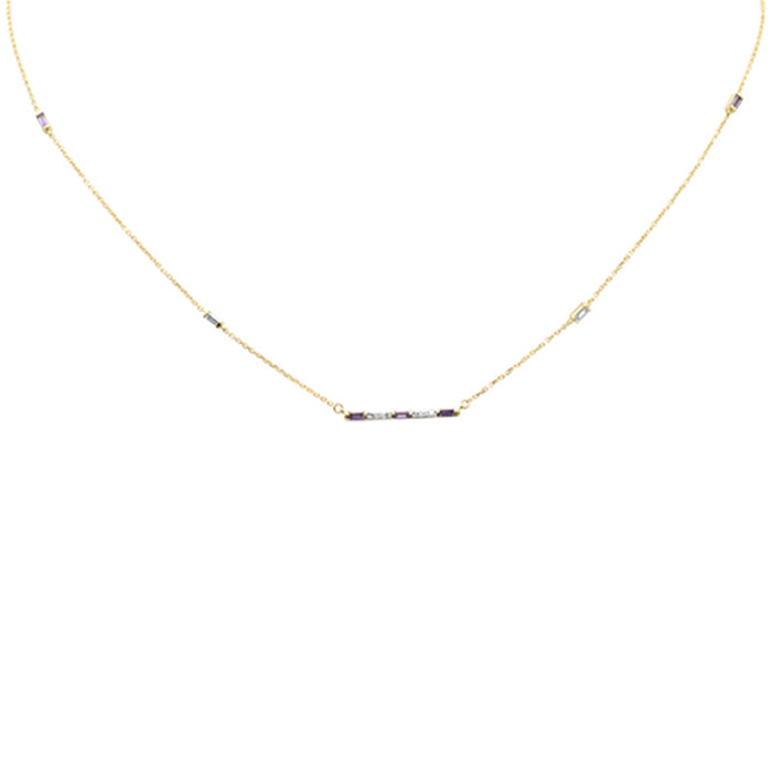 DIAMOND CLOSEOUT! .60ct G SI 14K Yellow Gold Diamond & Multi Color Gemstones Bar Pendant Necklace 20" Long