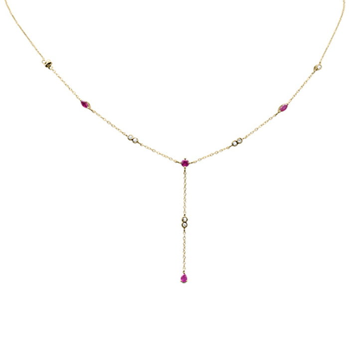 GEMSTONE CLOSEOUT! .89ct G SI 14K Yellow Gold Diamond & Ruby Gemstone Pendant Necklace 16+2" Long