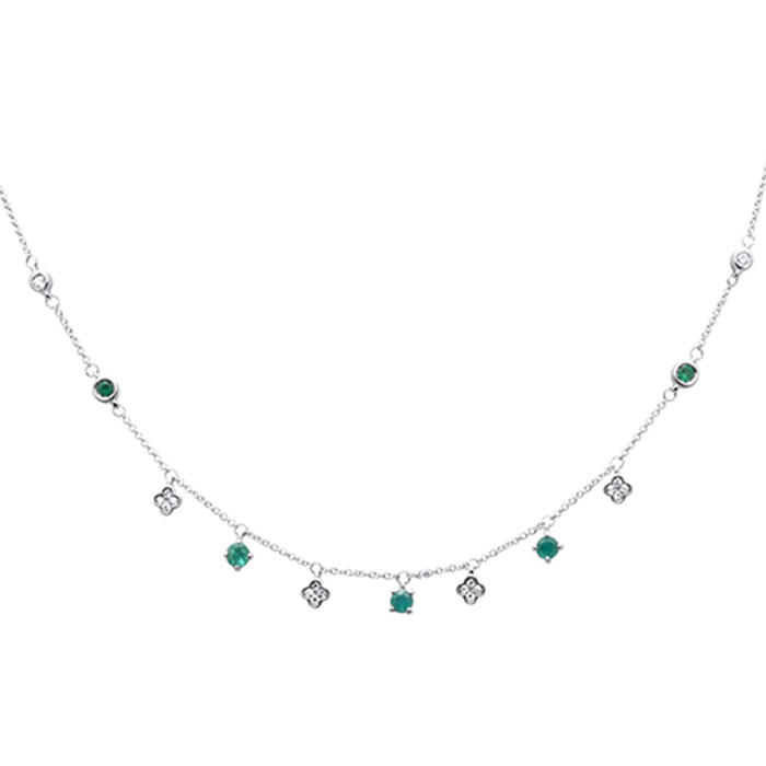 GEMSTONE CLOSEOUT! .60ct G SI 14K White Gold Diamond & Emerald Gemstones Pendant Necklace 16+2" Ext Long