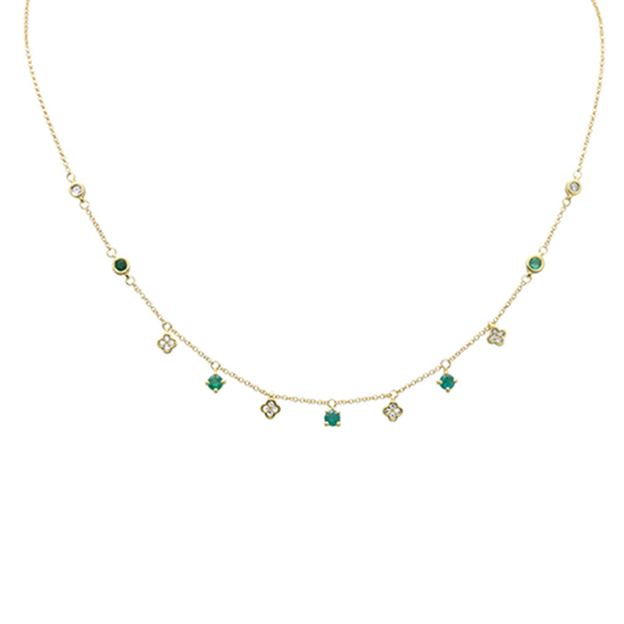 GEMSTONE CLOSEOUT! .61ct G SI 14K Yellow Gold Diamond & Emerald Gemstones Pendant Necklace 16+2" Ext Long