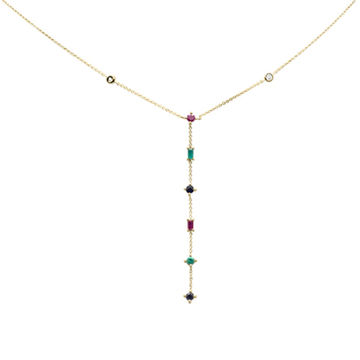GEMSTONE CLOSEOUT! .78ct G SI 14K Yellow Gold Diamond & Multi Color Gemstones Pendant Necklace 18" Long