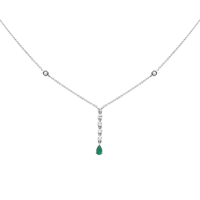 SPECIAL!.38ct G SI 14K White Gold Diamond & Emerald Drop Pendant Necklace 16" + 2" Ext