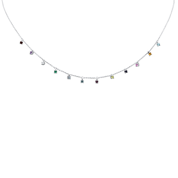 DIAMOND CLOSEOUT! .78ct G SI 14K White Gold Diamond & Multi Color Gemstones Pendant Necklace 16+2" Long