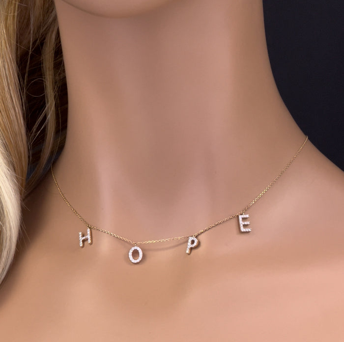 DIAMOND CLOSEOUT! .27ct G SI 14K Yellow Gold Diamond "HOPE" Pendant Necklace 16+2" Long