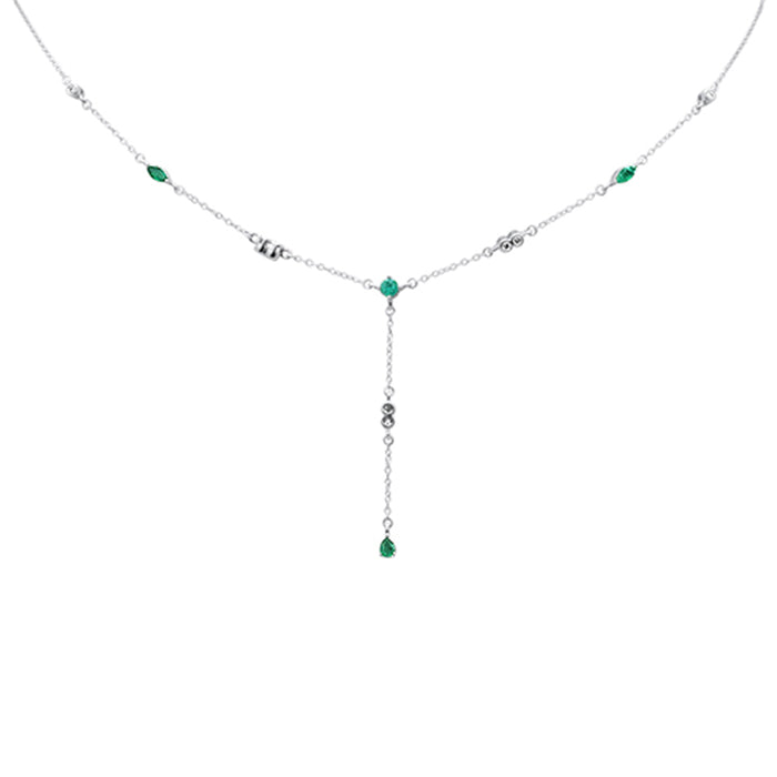 DIAMOND CLOSEOUT! .74ct G SI 14K White Gold Diamond & Emerald Gemstone Pendant Necklace 16+2" Long
