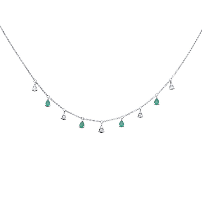 SPECIAL! .73ct G SI 14K White Gold Diamond & Emerald Gemstones Pendant Necklace 16+2" Ext Long