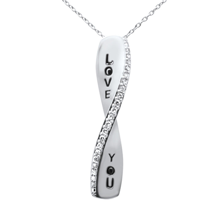 DIAMOND CLOSEOUT! .13ct G SI 14K White Gold Diamond "Love You" Engraved Pendant Necklace 18" Long Chain