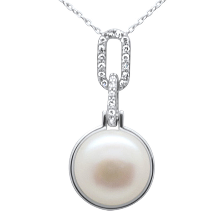 DIAMOND CLOSEOUT! .10ct G SI 14K White Gold Diamond Pearl Pendant Necklace 18" Long Chain