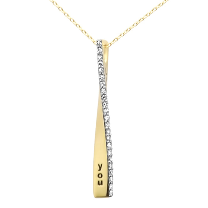 DIAMOND CLOSEOUT! .16ct G SI 14K Yellow Gold Diamond "Love You" Engraved Pendant Necklace 18" Long Chain
