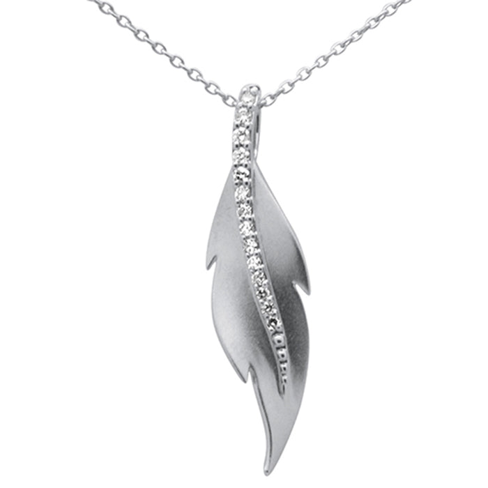 DIAMOND CLOSEOUT! .10ct G SI 14K White Gold Diamond Leaf Pendant Necklace 18" Long Chain