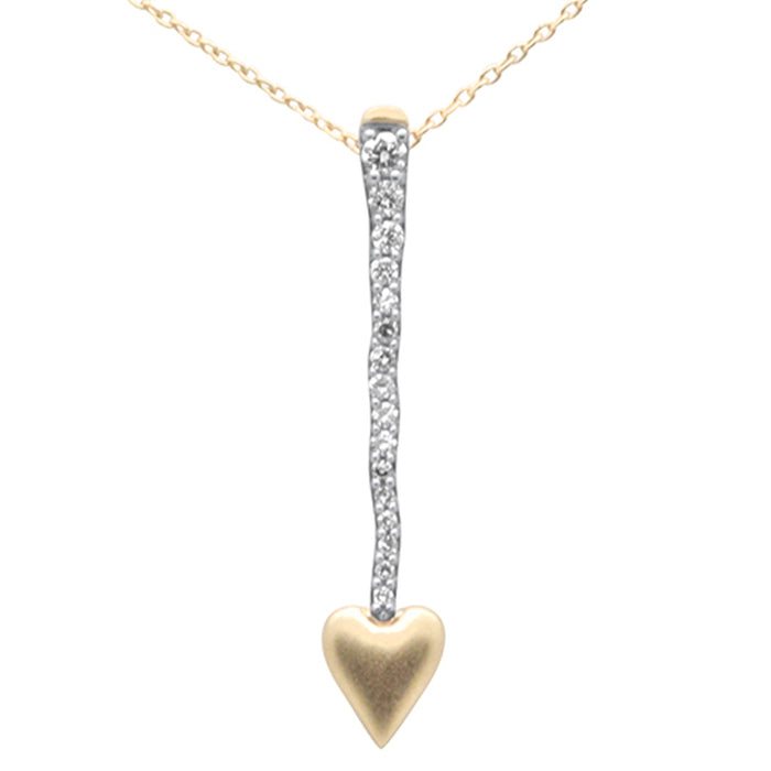 DIAMOND CLOSEOUT! .16ct G SI 14K Yellow Gold Diamond Heart Arrow Pendant Necklace 18" Long Chain