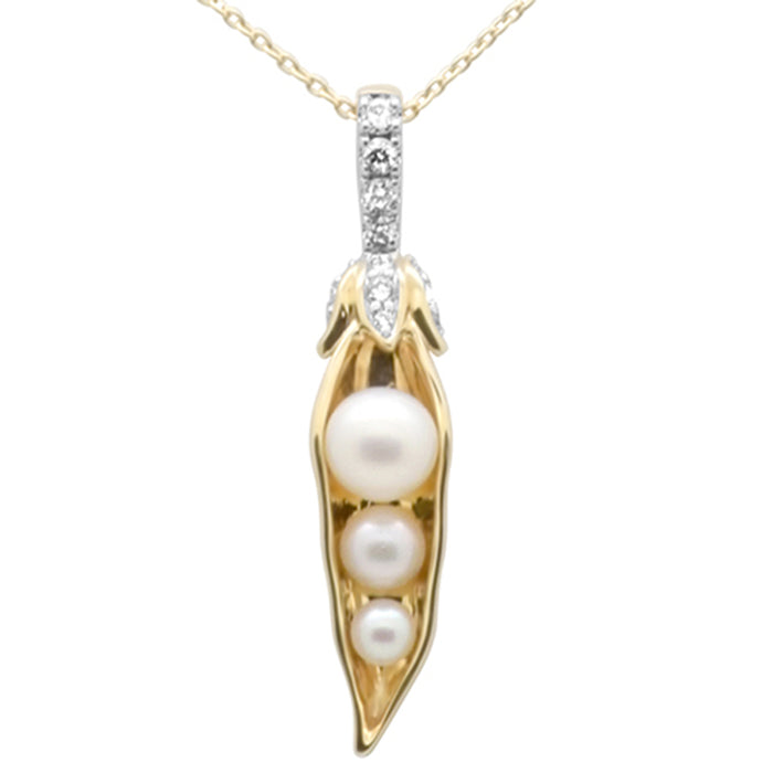 SPECIAL!.13ct G SI 14K Yellow Gold Diamond Pearl Pendant Necklace 18" Long Chain