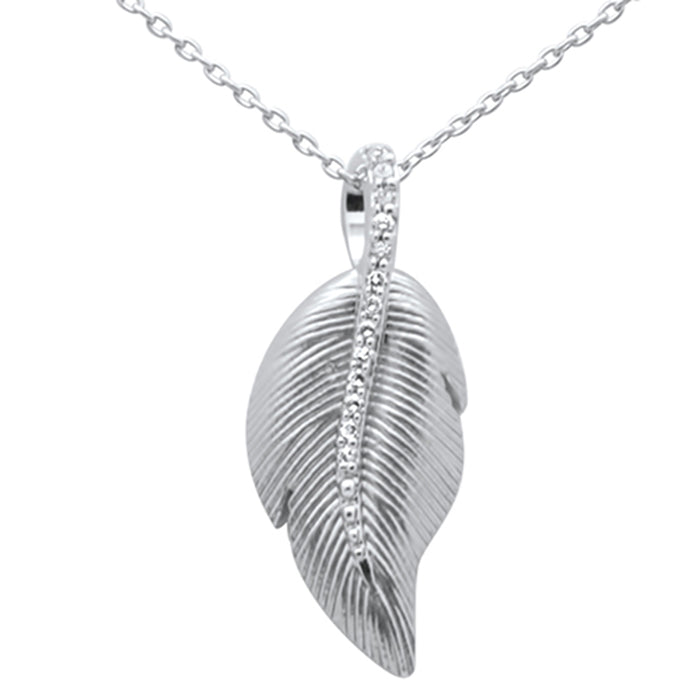 DIAMOND CLOSEOUT! .06ct G SI 14K White Gold Diamond Leaf Pendant Necklace 18" Long Chain