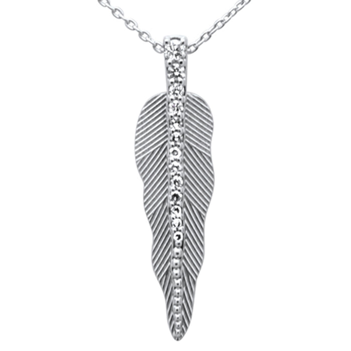 DIAMOND CLOSEOUT! .13ct G SI 14K White Gold Diamond Leaf Pendant Necklace 18" Long Chain